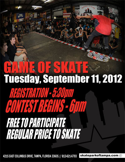 The Game of SKATE at SPoT is Tuesday, September 11